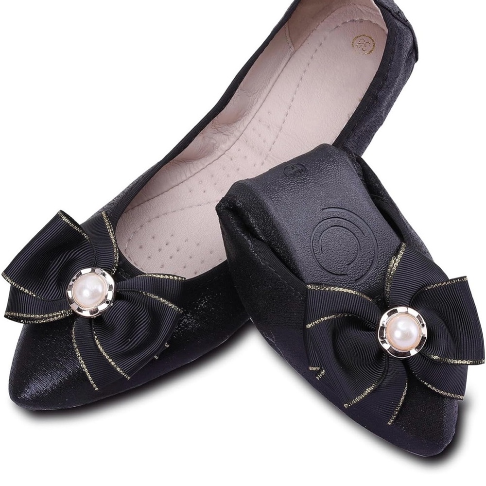 Elegant Black Foldable Ballet Bow Flats